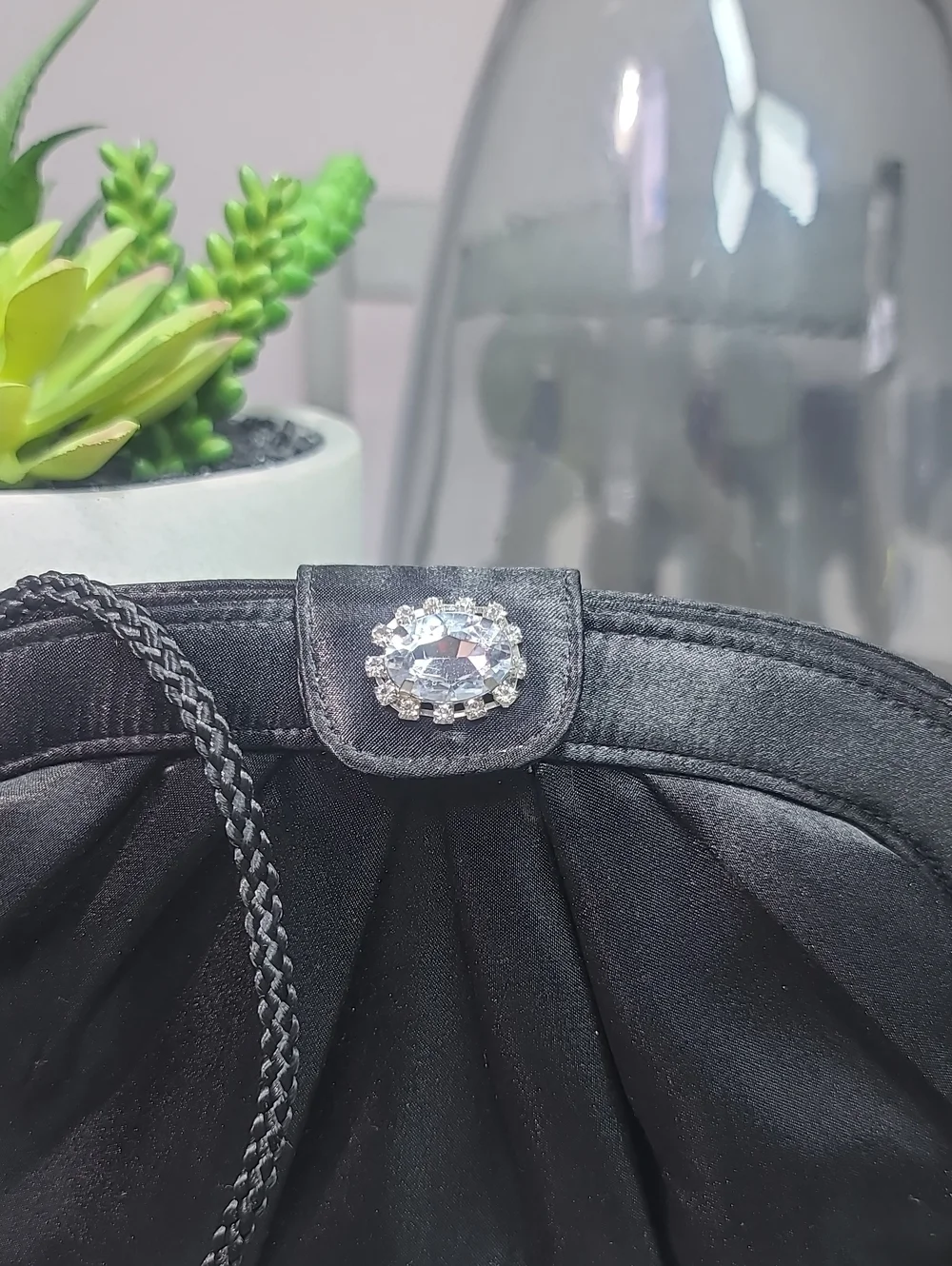 Style&Co Elegant Black Satin  Evening Clutch with Rhinestone Accent